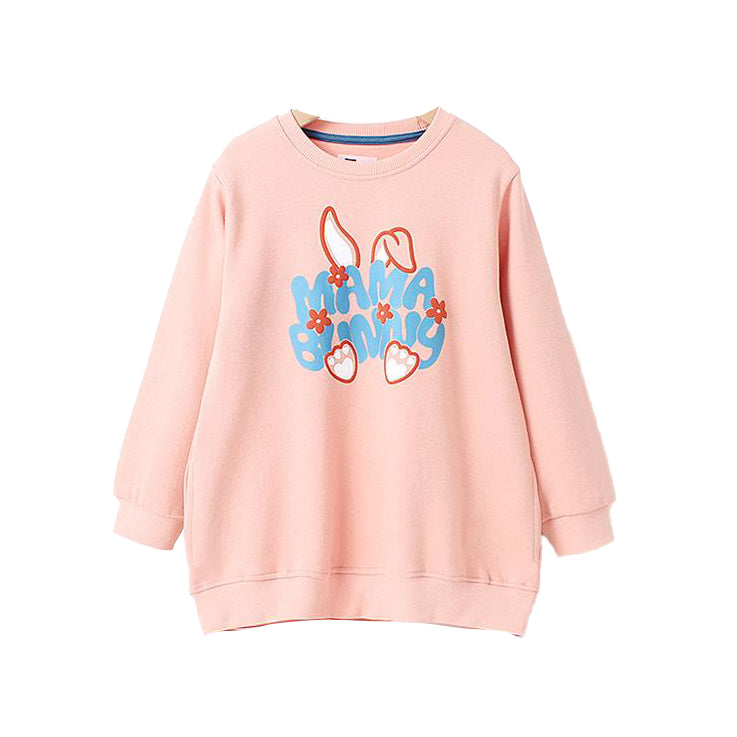 Girls Pink Typography Printed Cotton Sweatshirt