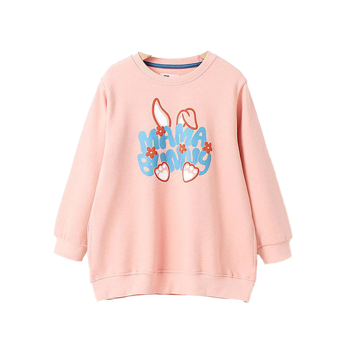 Girls Pink Typography Printed Cotton Sweatshirt