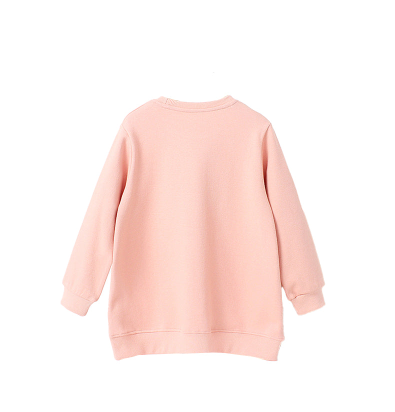 Girls Pink Typography Printed Cotton Sweatshirt