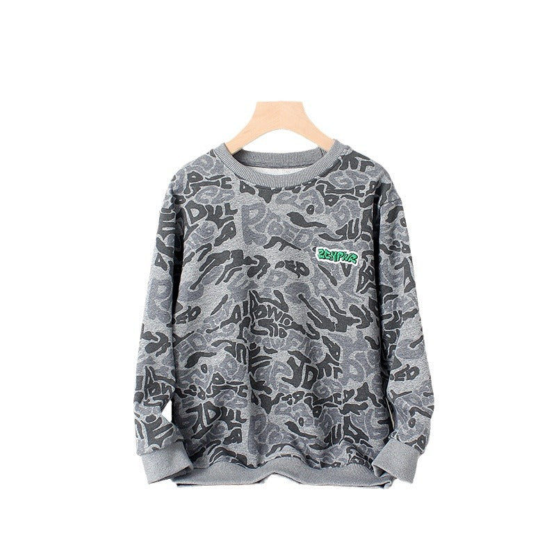 Boys Grey Typography Printed Embroidered Detail Pullover