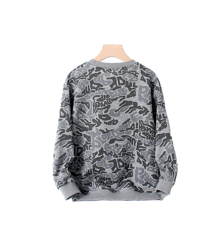 Boys Grey Typography Printed Embroidered Detail Pullover