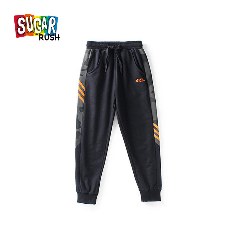 Boys Black Camouflage Printed High-Rise Easy Wash Joggers