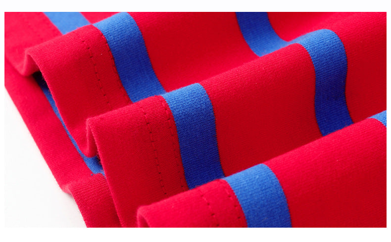 Red & Navy Blue Striped T-Shirt Dress