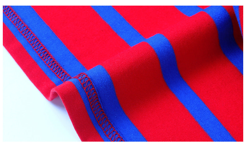 Red & Navy Blue Striped T-Shirt Dress