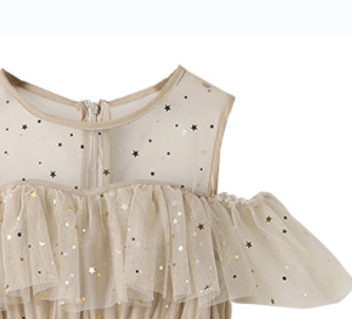 Beige Girls Embellished Cold-Shoulder Layered Fit & Flare Maxi Dress