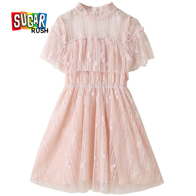 Pink & pale blush Flared Sleeve Layered Fit & Flare Dress