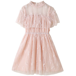 Pink & pale blush Flared Sleeve Layered Fit & Flare Dress