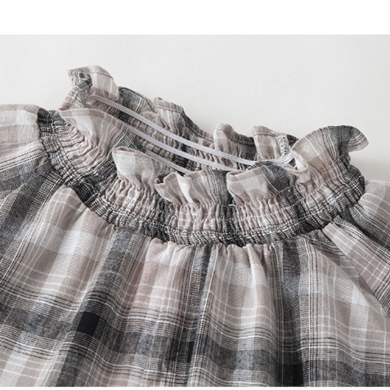 Girls Grey Checked Top With Skirt