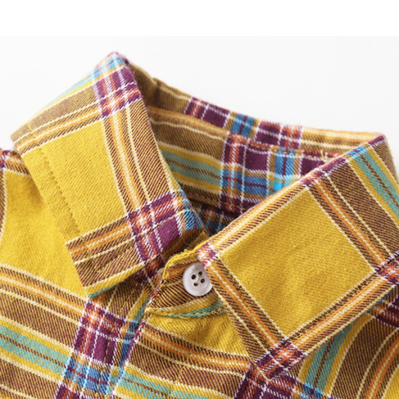 Girls Checked Shirt Collar Cold-Shoulder Layered Shirt Dress