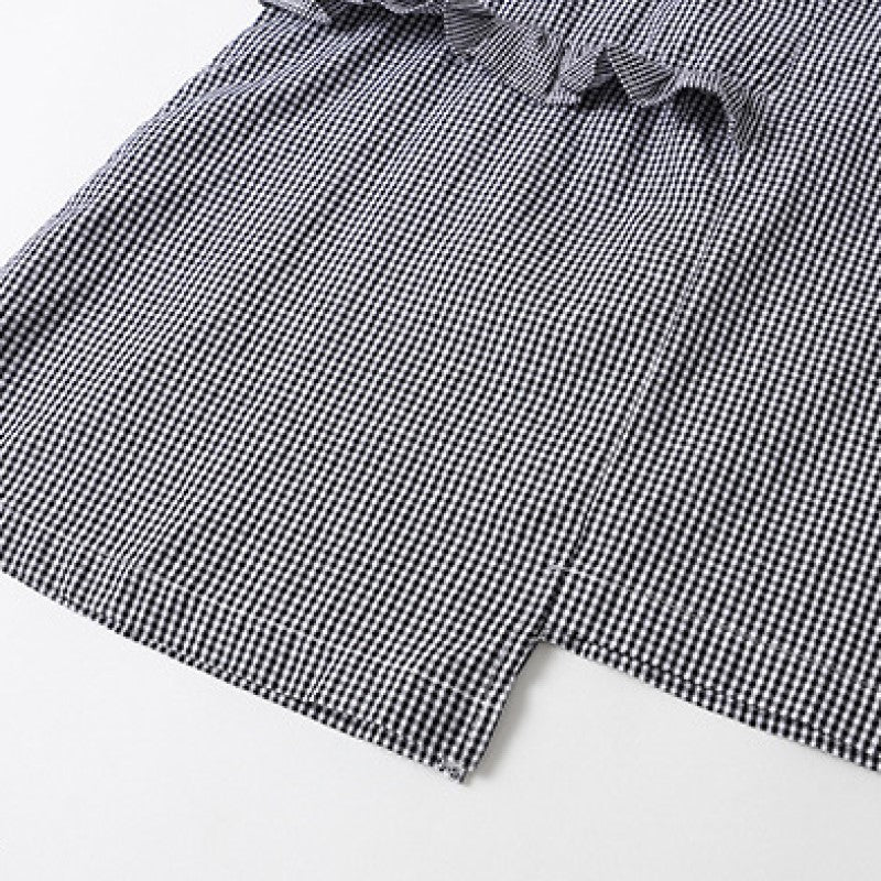 Girls Black Geometric Printed Round Neck Ruffles Cotton A-Line Dress