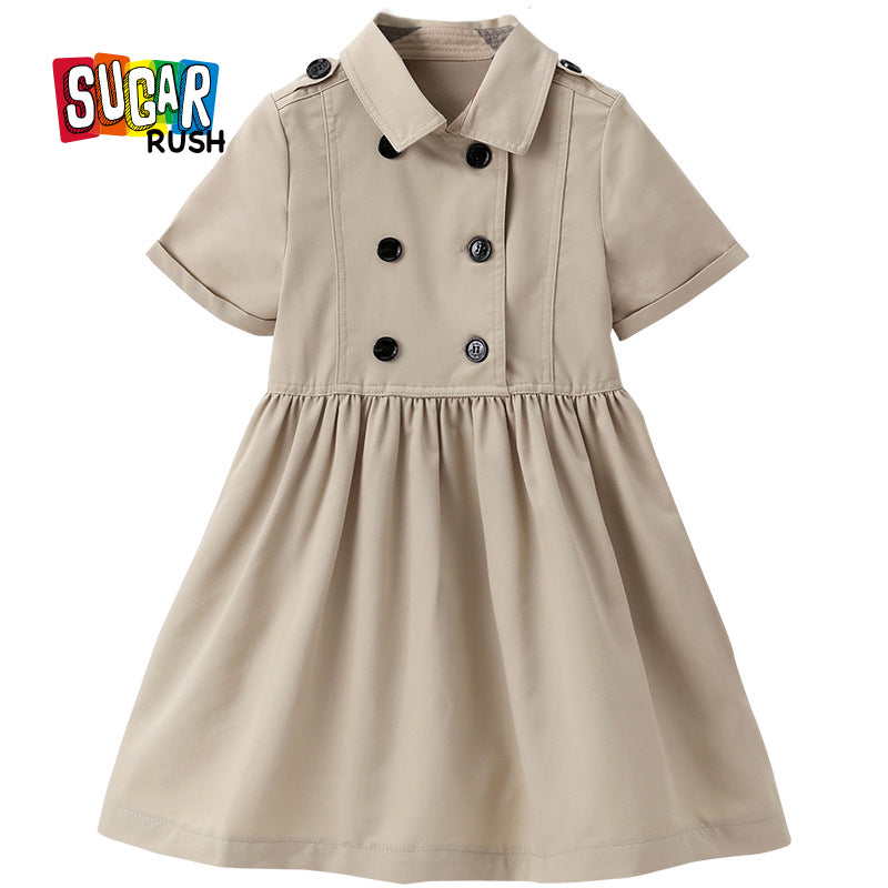 Girls Khaki Shirt Collar Fit and Flare Dress