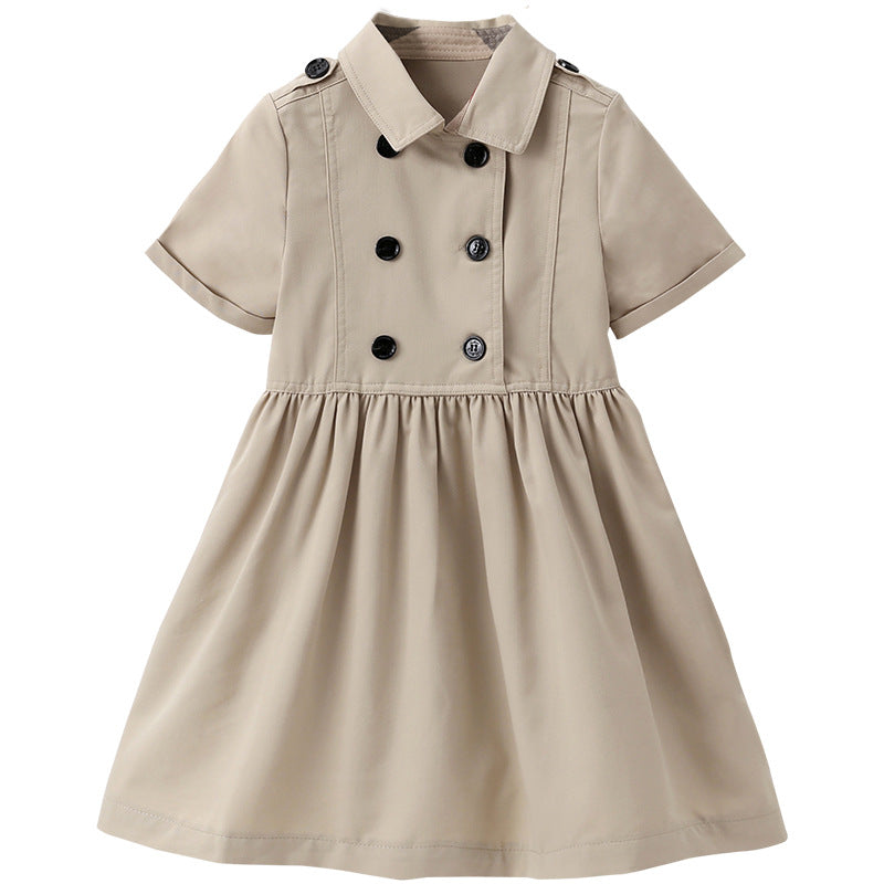 Girls Khaki Shirt Collar Fit and Flare Dress