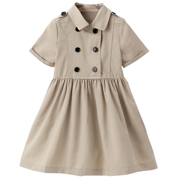 Girls Khaki Shirt Collar Fit and Flare Dress