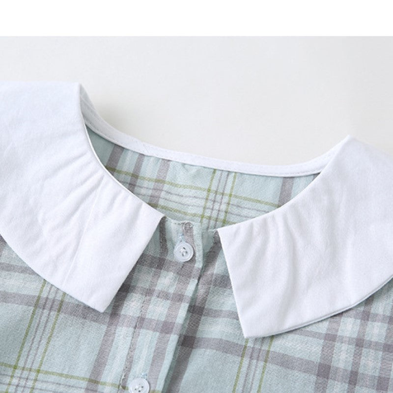 Girls Green Checked Pure Cotton Top With Trouser