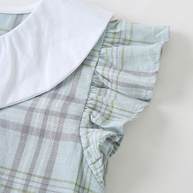 Girls Green Checked Pure Cotton Top With Trouser