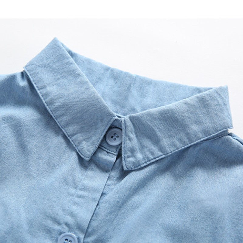 Girls Blue Pure Cotton Shirt With Skirt