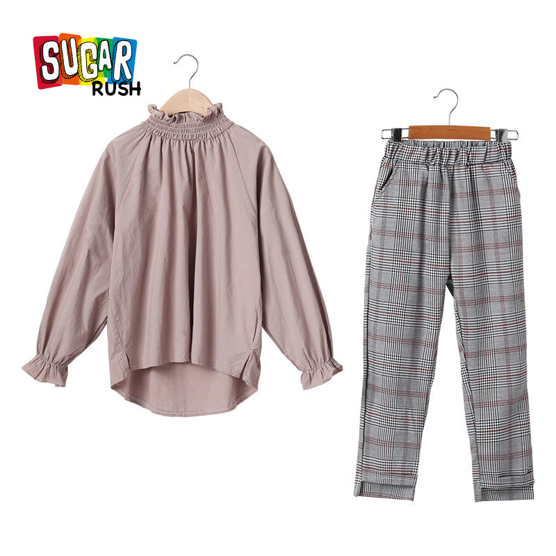 Girls Pink High Neck Pure Cotton Top with Trouser