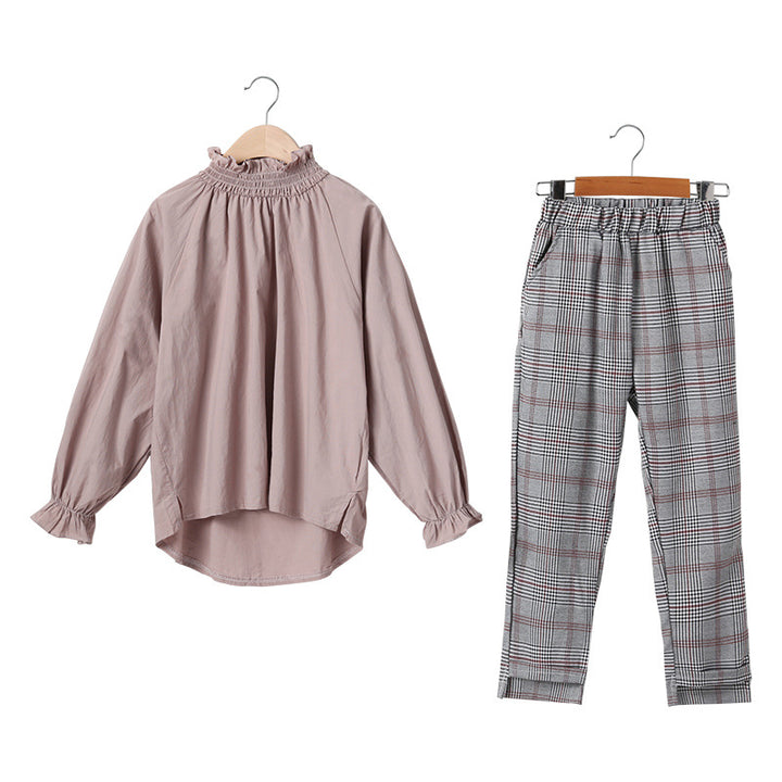 Girls Pink High Neck Pure Cotton Top with Trouser