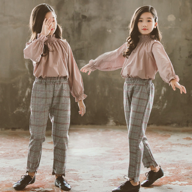 Girls Pink High Neck Pure Cotton Top with Trouser