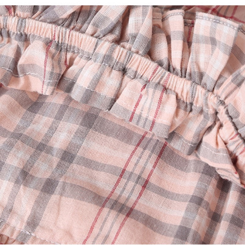 Girls Pink & Grey Checked Layered Fit & Flare Midi Cotton Dress