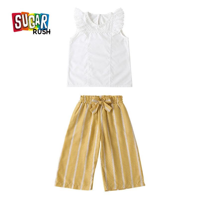 Girls Yellow Pure Cotton Top With Palazzos