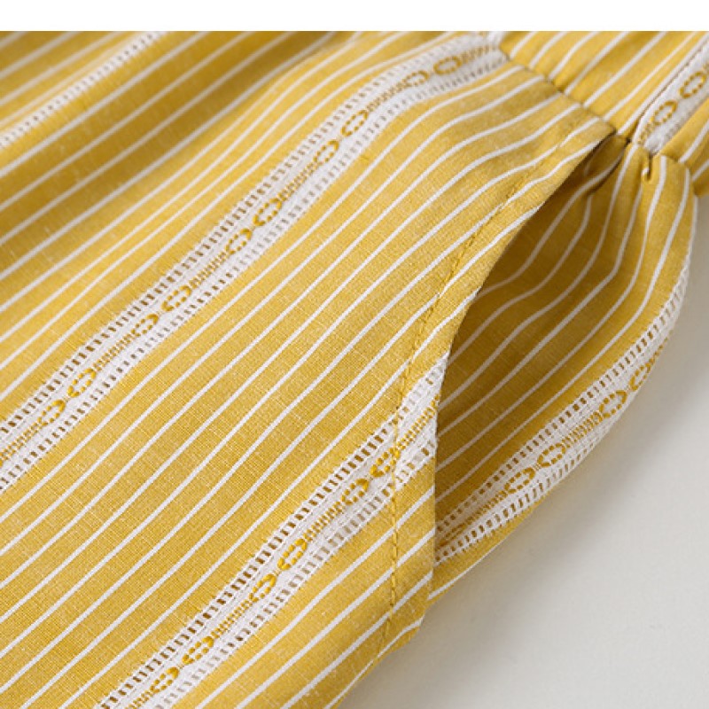 Girls Yellow Striped Shoulder Straps Pure Cotton Top with Palazzos