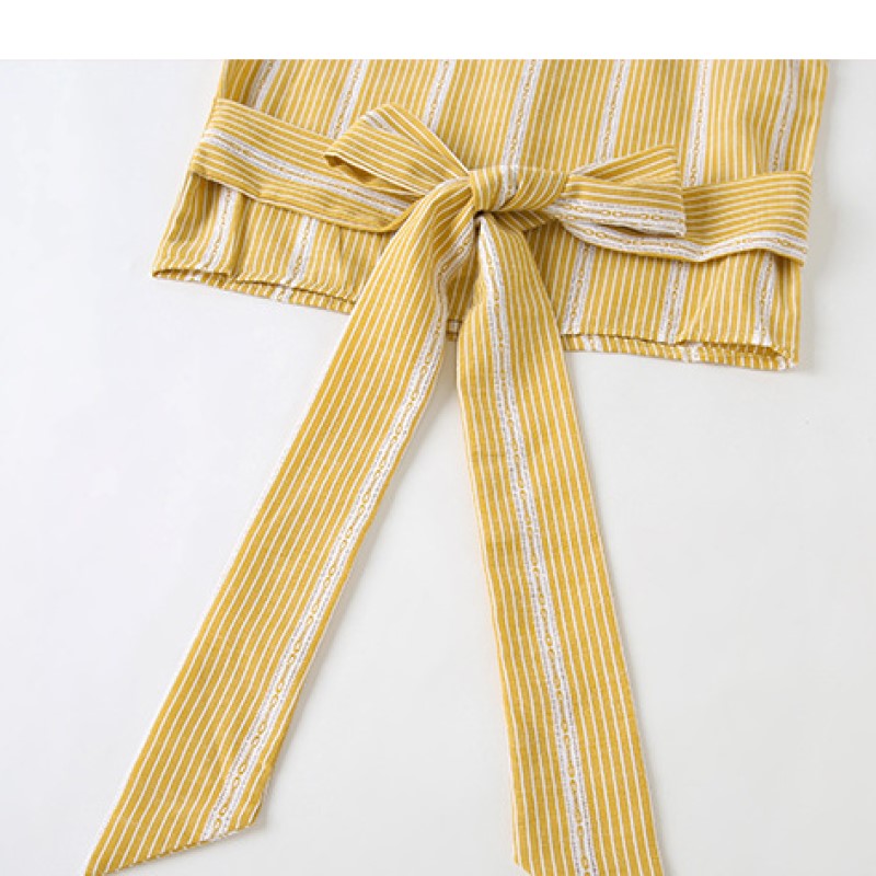 Girls Yellow Striped Shoulder Straps Pure Cotton Top with Palazzos