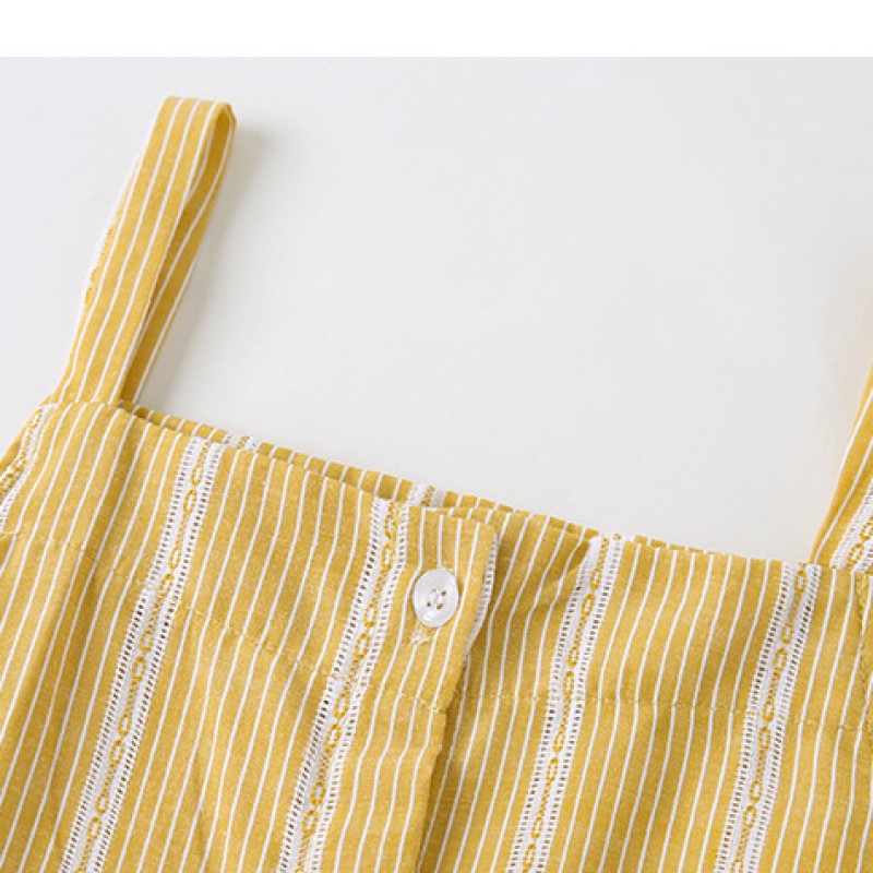 Girls Yellow Striped Shoulder Straps Pure Cotton Top with Palazzos