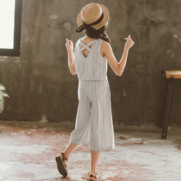 Girls Grey Striped Pure Cotton Top with Palazzos