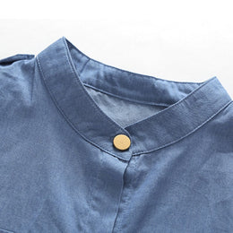 Girls Blue Mandarin Collar Pure Cotton Longline Top with Skirt