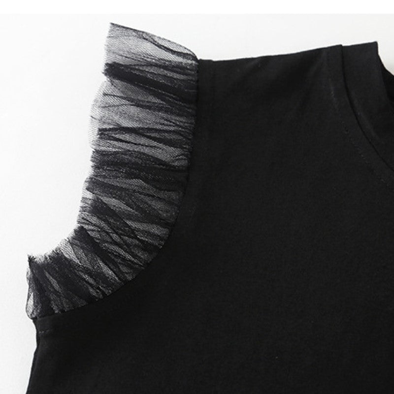 Girls Black Pure Cotton Sleeveless Top with Skirt
