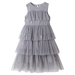 Girls Grey Embellished Fit & Flare Party Midi Dress