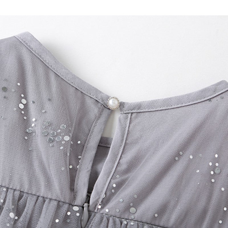 Girls Grey Embellished Fit & Flare Party Midi Dress