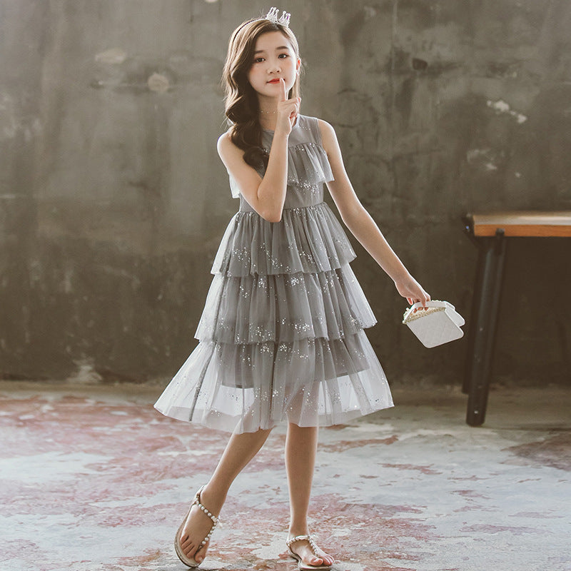 Girls Grey Embellished Fit & Flare Party Midi Dress