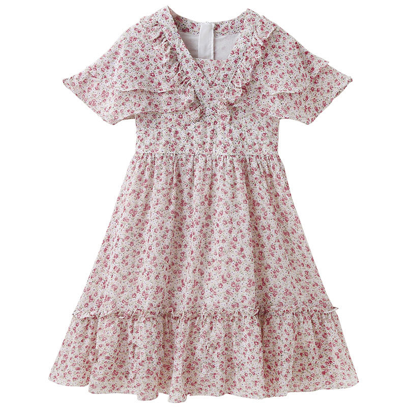 Pink Floral Printed Ruffled Cotton Fit & Flare Dress