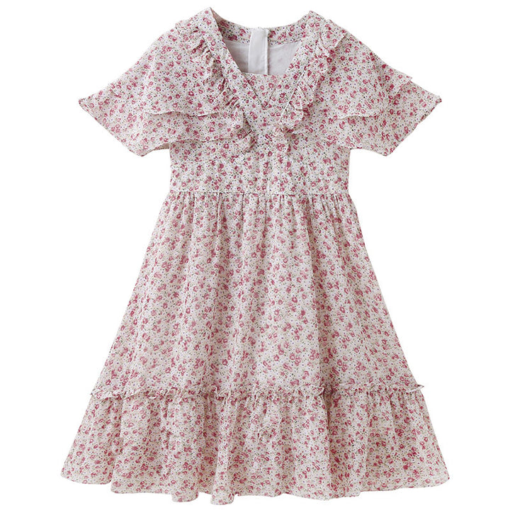 Pink Floral Printed Ruffled Cotton Fit & Flare Dress