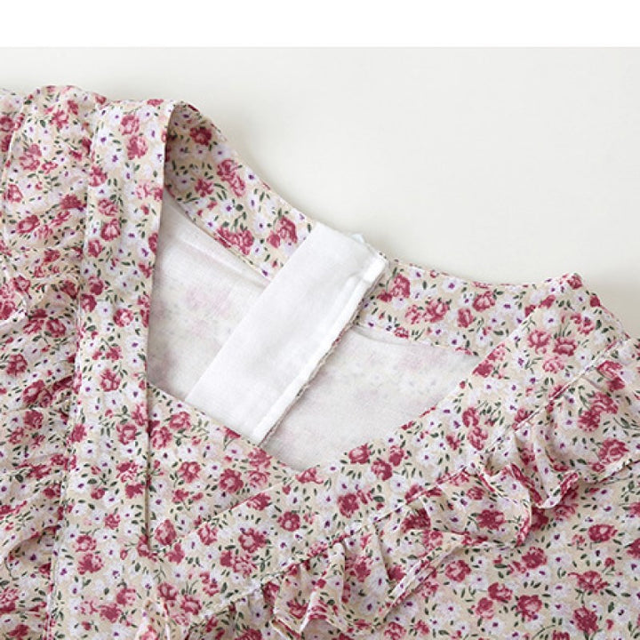 Pink Floral Printed Ruffled Cotton Fit & Flare Dress