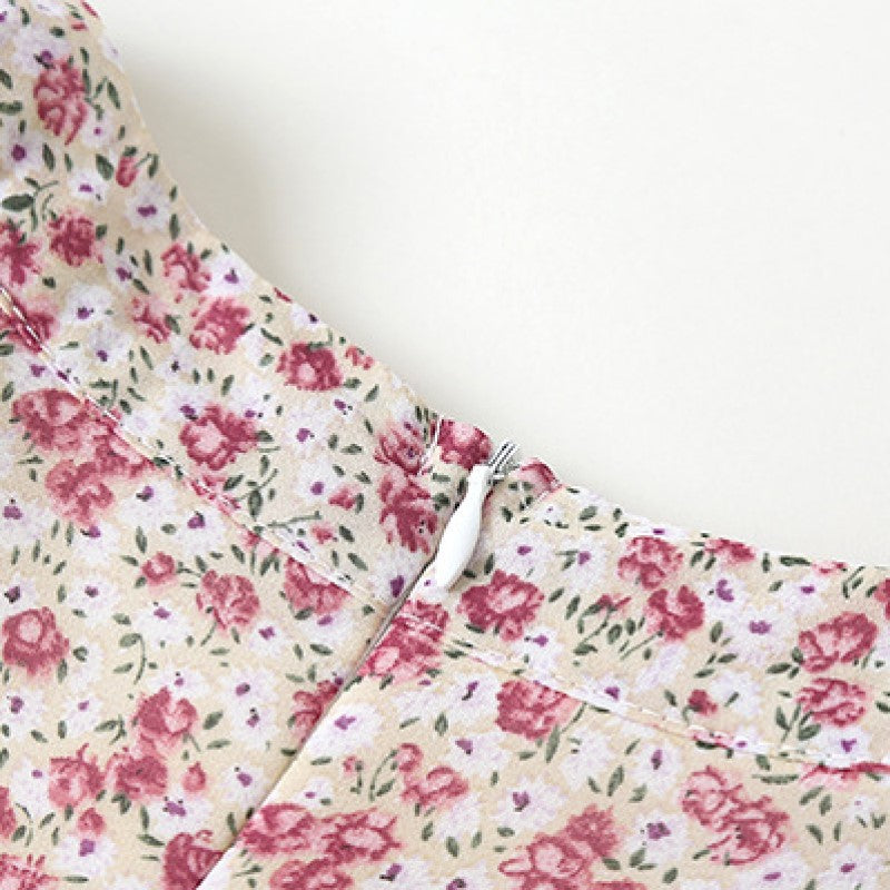 Pink Floral Printed Ruffled Cotton Fit & Flare Dress