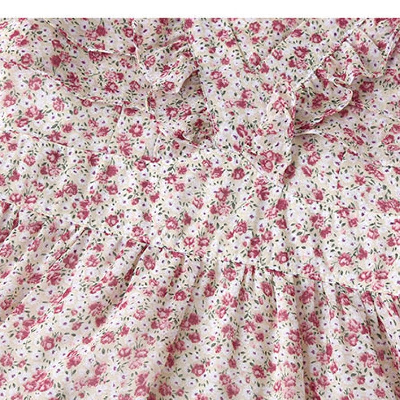 Pink Floral Printed Ruffled Cotton Fit & Flare Dress
