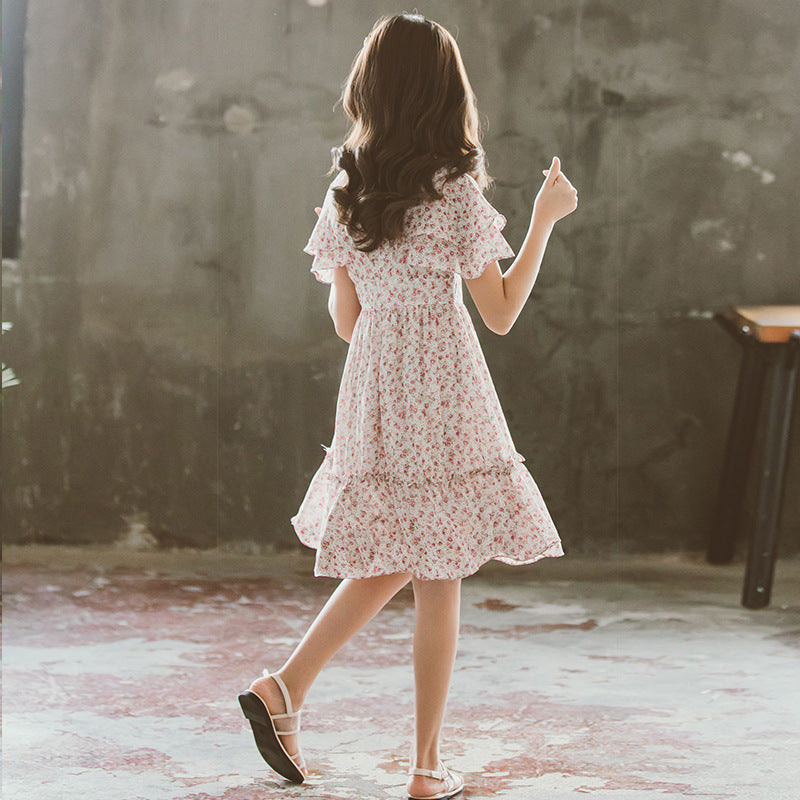 Pink Floral Printed Ruffled Cotton Fit & Flare Dress