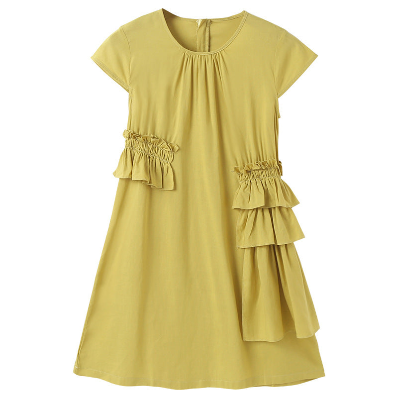 Girls Yellow Layered Cotton A-Line Dress
