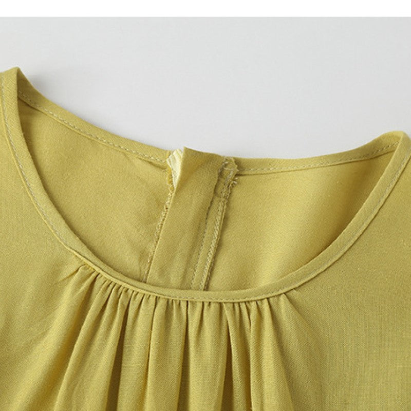 Girls Yellow Layered Cotton A-Line Dress