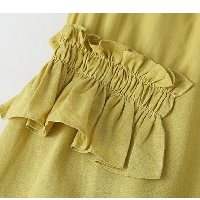 Girls Yellow Layered Cotton A-Line Dress