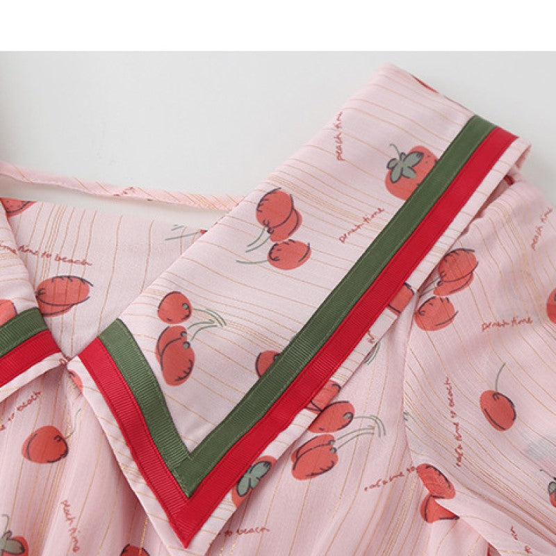 Girls Pink Conversational Print Peter Pan Collar Puff Sleeve Cotton A-Line Dress