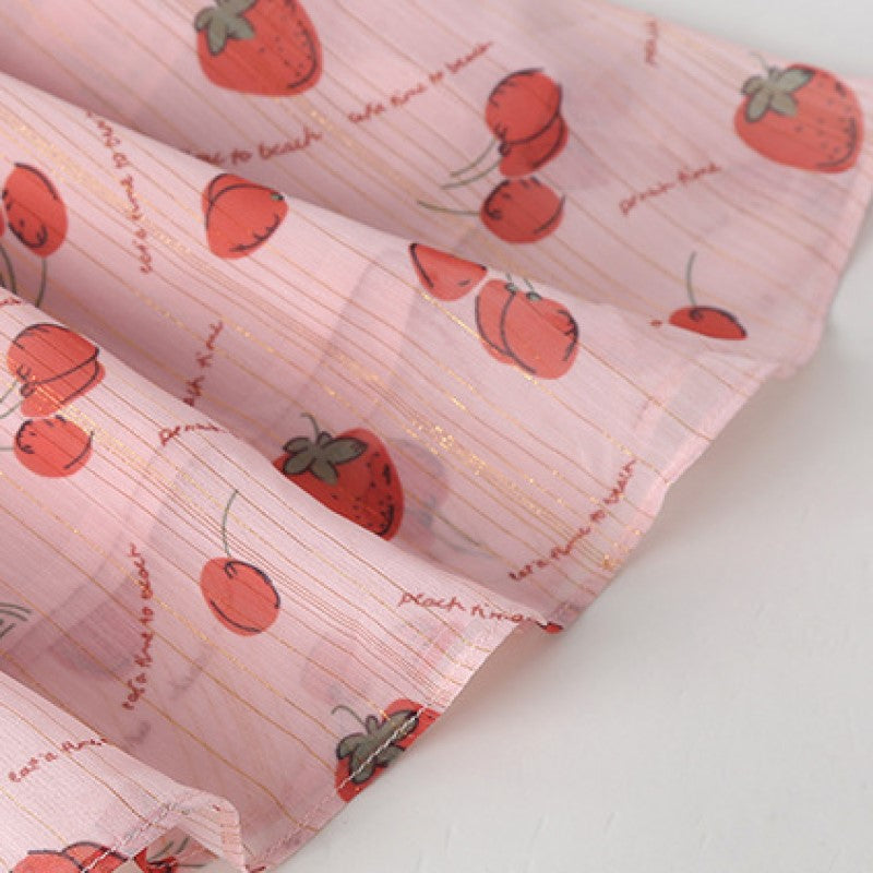 Girls Pink Conversational Print Peter Pan Collar Puff Sleeve Cotton A-Line Dress