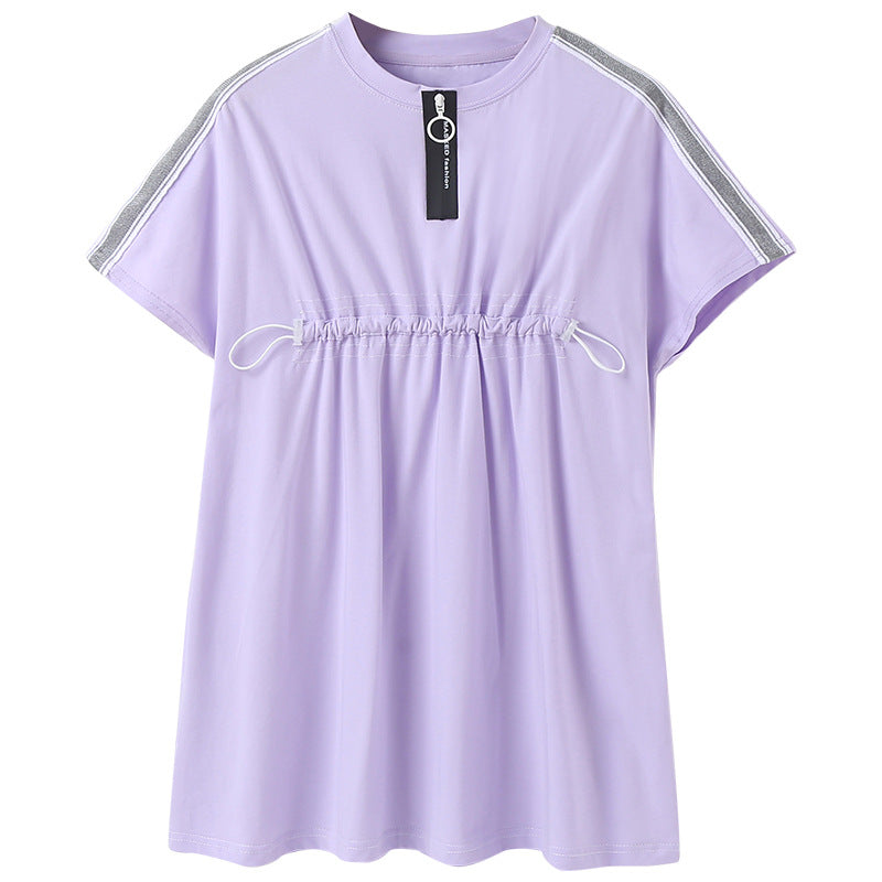 Girls Purple Cotton Extended Sleeves Knee Length T-Shirt Dress
