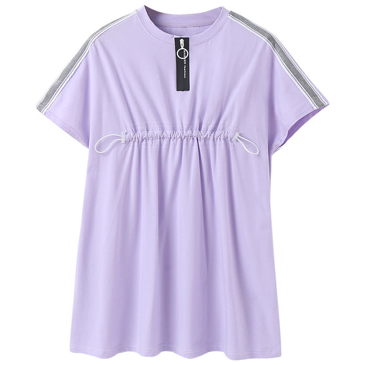Girls Purple Cotton Extended Sleeves Knee Length T-Shirt Dress
