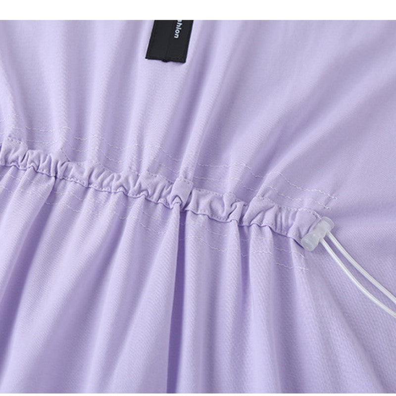 Girls Purple Cotton Extended Sleeves Knee Length T-Shirt Dress