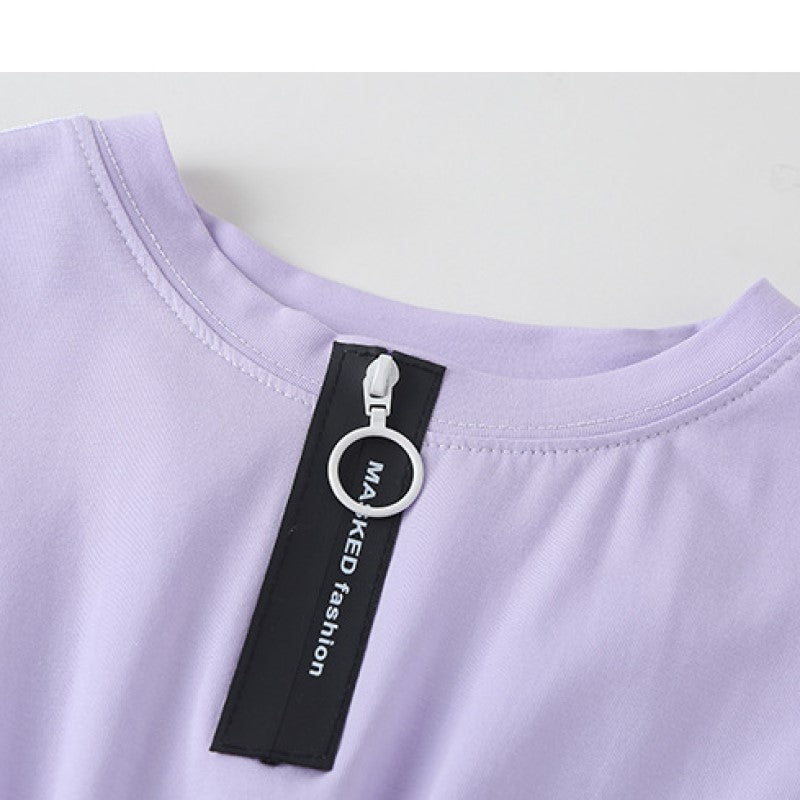 Girls Purple Cotton Extended Sleeves Knee Length T-Shirt Dress