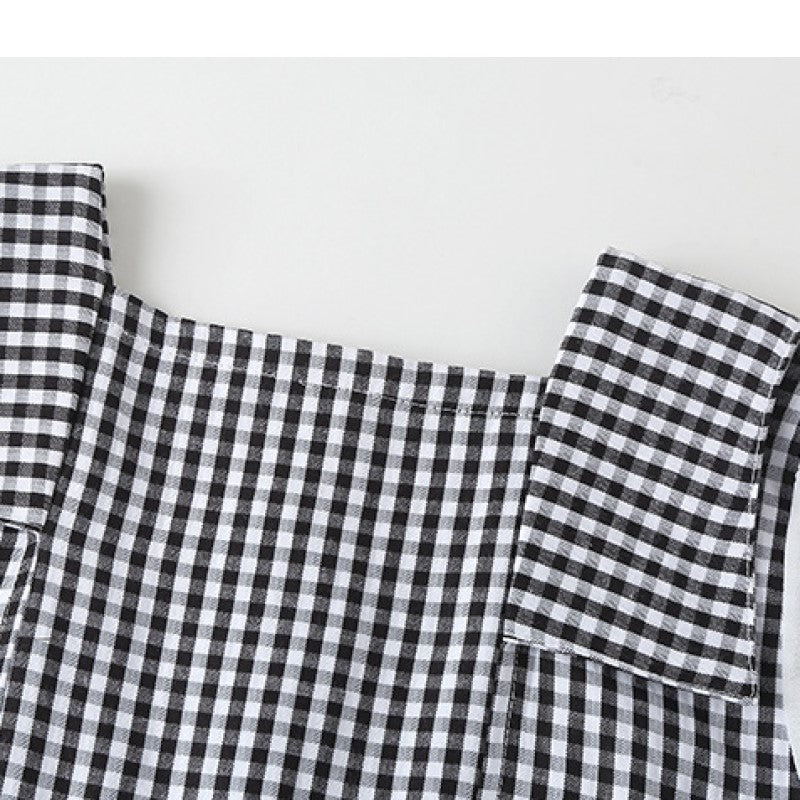 Girls Checked Square Neck Puff Sleeves Flared Hem Fit & Flare Dress
